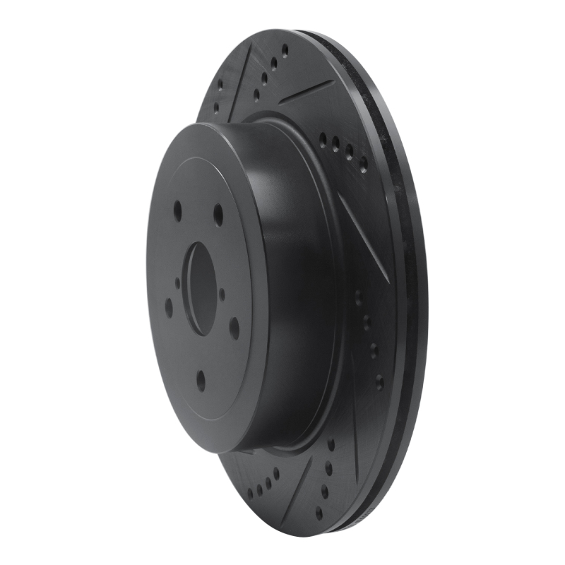 Picture of R1 05-07 Subaru Impreza Rear Left Drilled & Slotted Black Brake Rotor