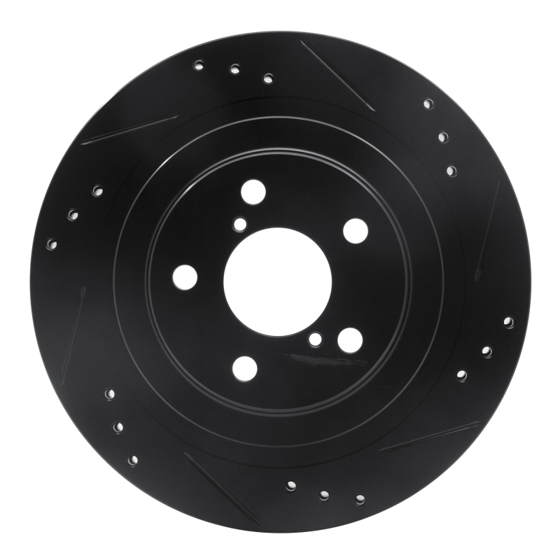 Picture of R1 05-09 Subaru Impreza Rear Right Drilled & Slotted Black Brake Rotor