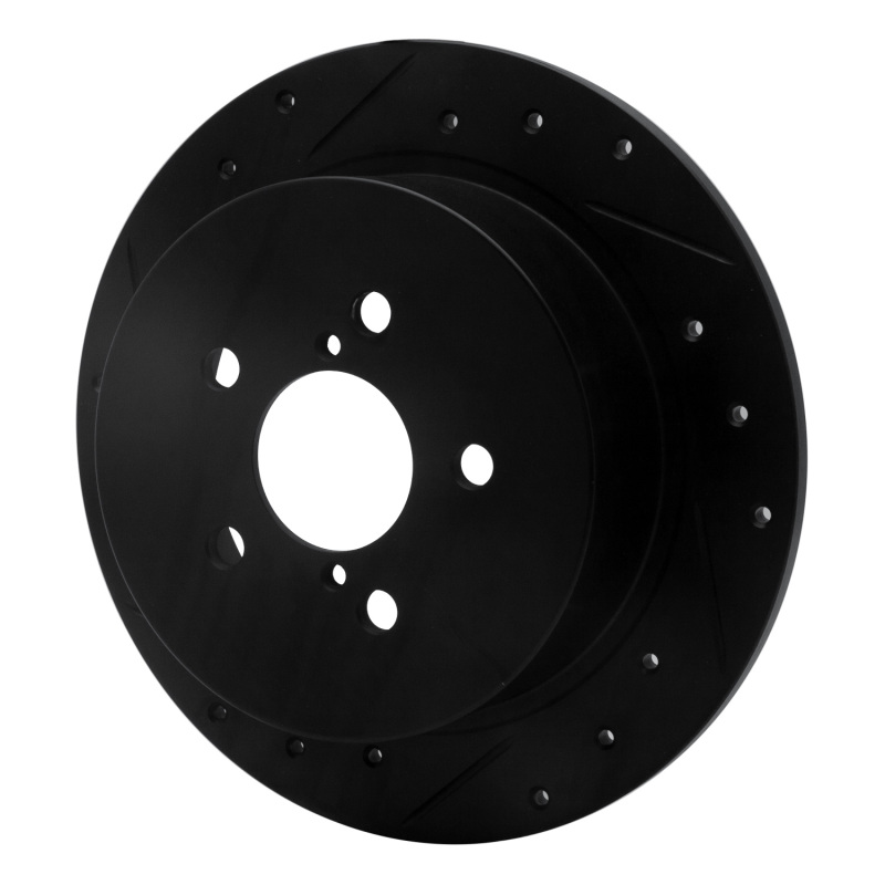 Picture of R1 05-09 Subaru Legacy Rear Left Drilled & Slotted Black Brake Rotor