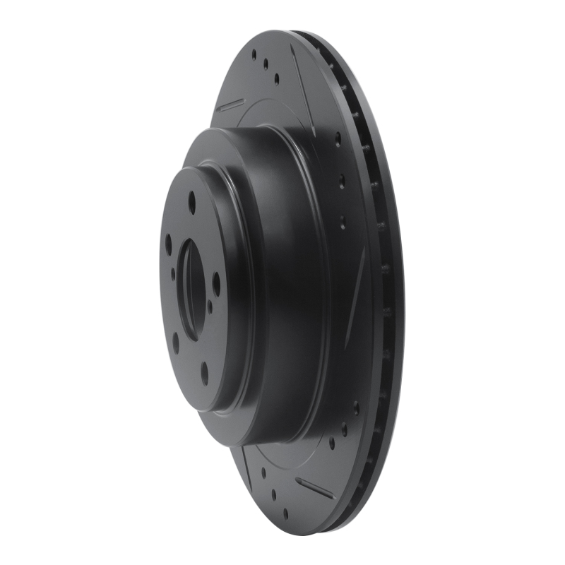 Picture of R1 05-09 Subaru Impreza Rear Right Drilled & Slotted Black Brake Rotor