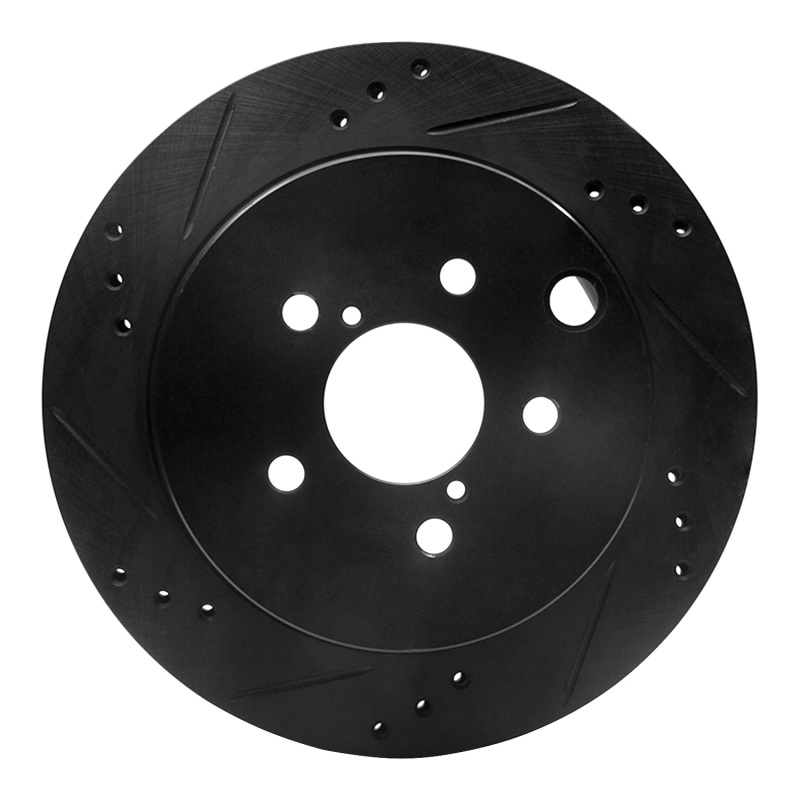 Picture of R1 14-18 Subaru Forester Rear Left Drilled & Slotted Black Brake Rotor