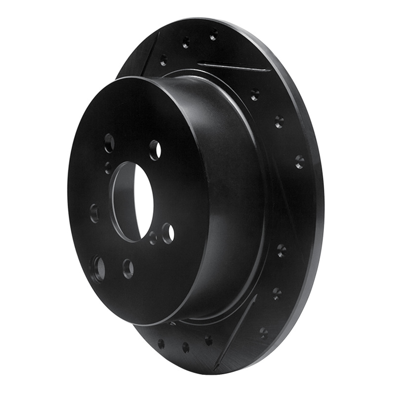 Picture of R1 12-23 Subaru Crosstrek Rear Left Drilled & Slotted Black Brake Rotor