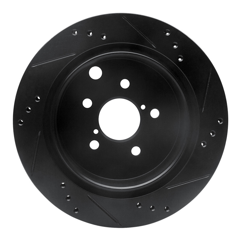 Picture of R1 14-18 Subaru Forester Rear Left Drilled & Slotted Black Brake Rotor