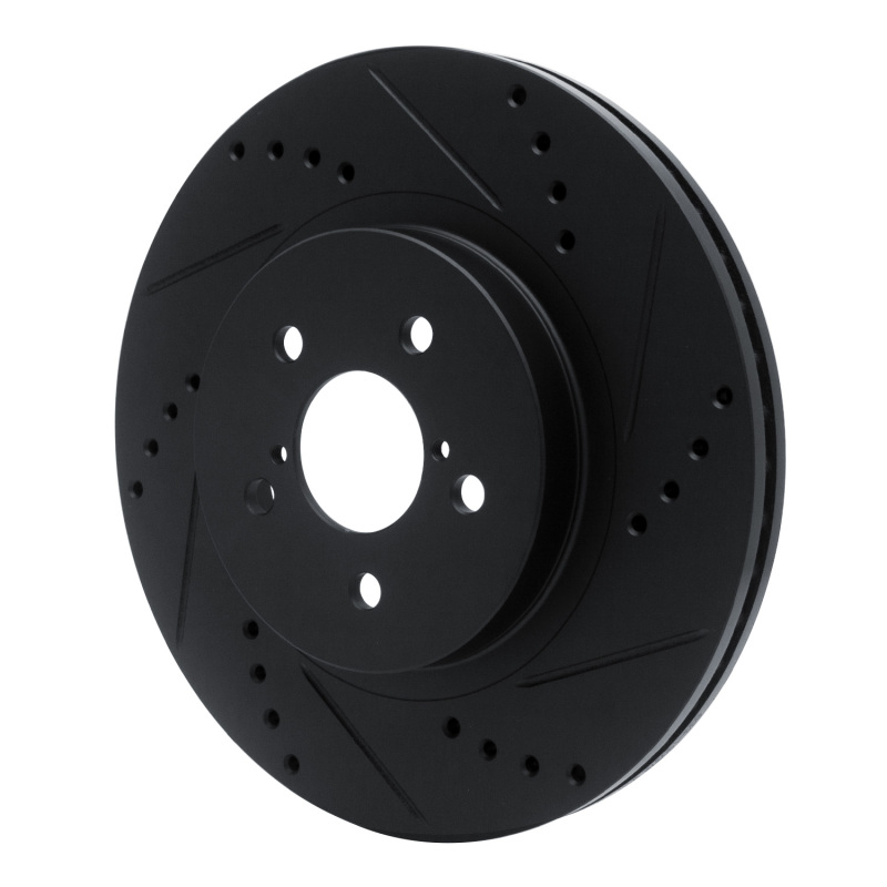 Picture of R1 17-23 Subaru Impreza Front Right Drilled & Slotted Black Brake Rotor