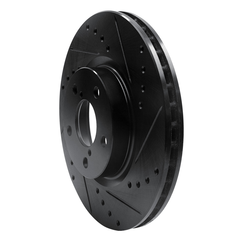 Picture of R1 17-23 Subaru Impreza Front Right Drilled & Slotted Black Brake Rotor