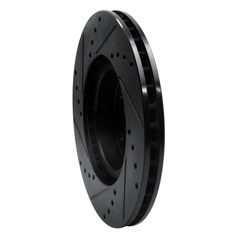Picture of R1 17-23 Subaru Impreza Front Right Drilled & Slotted Black Brake Rotor