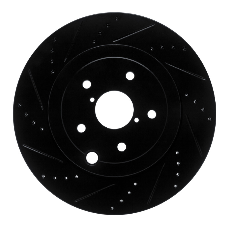 Picture of R1 18-25 Subaru WRX Rear Left Drilled & Slotted Black Brake Rotor