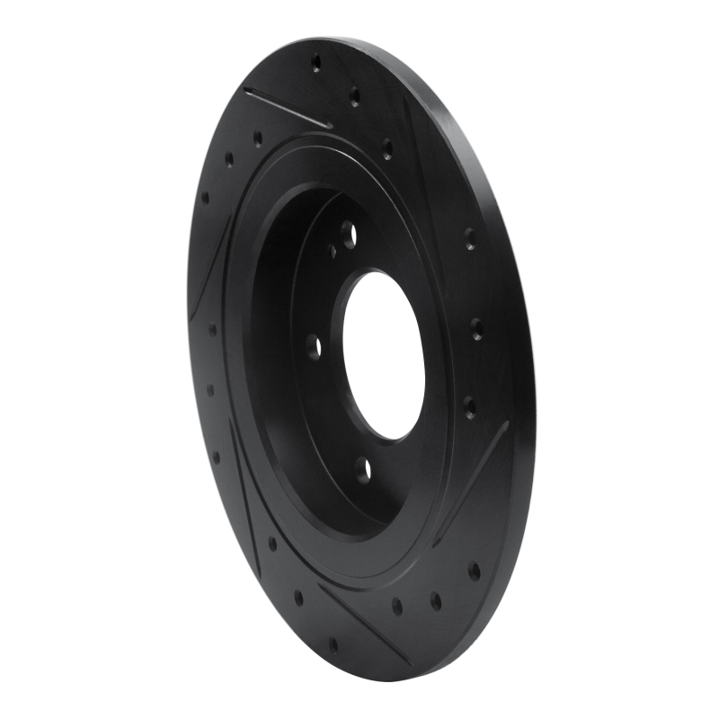Picture of R1 13-25 Hyundai Kona Rear Left Drilled & Slotted Black Brake Rotor