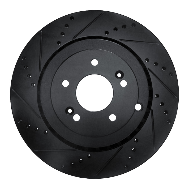 Picture of R1 18-25 Genesis G70 Rear Left Drilled & Slotted Black Brake Rotor