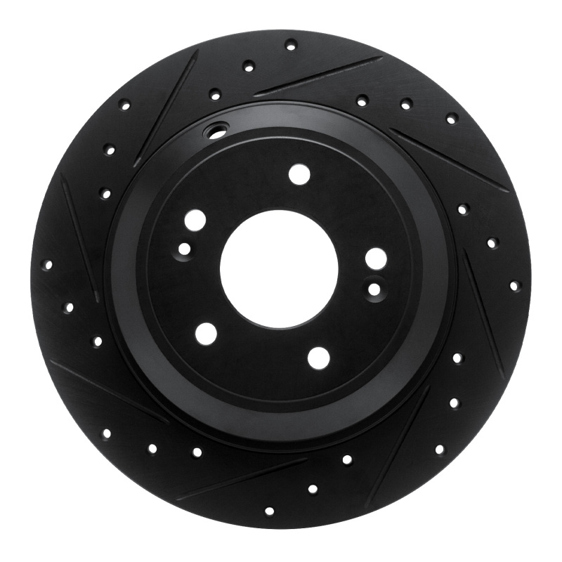 Picture of R1 18-23 Genesis G70 Rear Left Drilled & Slotted Black Brake Rotor
