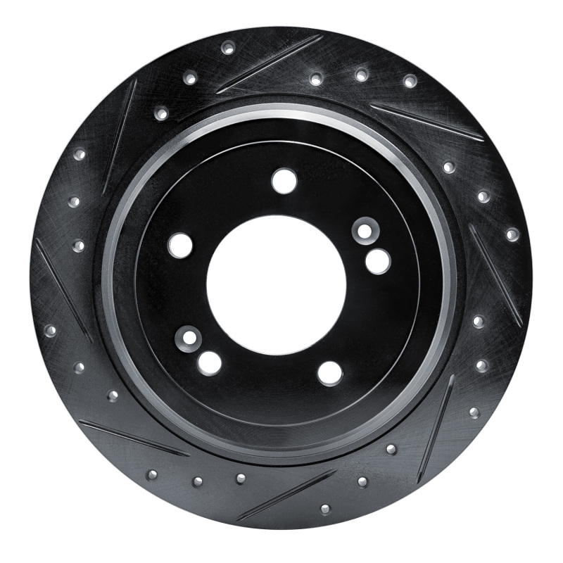 Picture of R1 17-25 Hyundai Nexo Rear Left Drilled & Slotted Black Brake Rotor