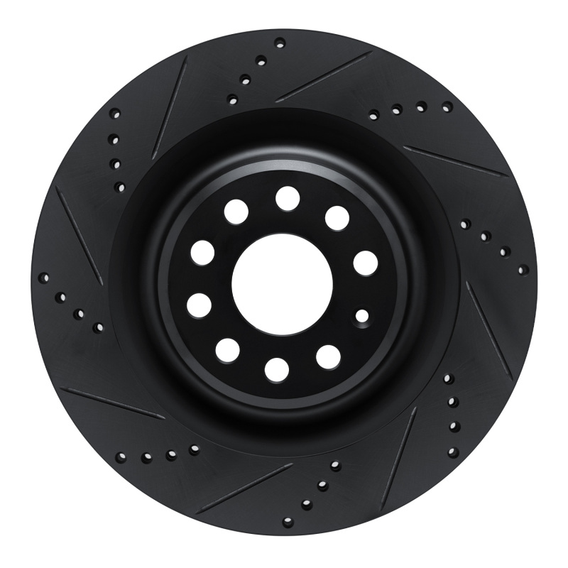Picture of R1 12-21 Tesla Model X Rear Left Drilled & Slotted Black Brake Rotor
