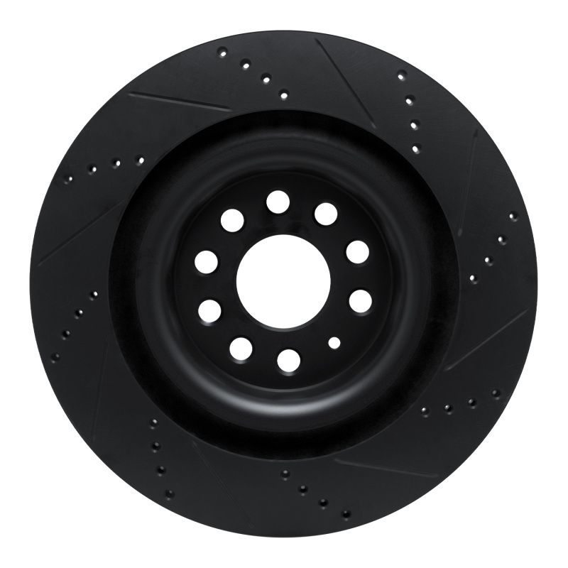 Picture of R1 12-21 Tesla Model X Rear Left Drilled & Slotted Black Brake Rotor