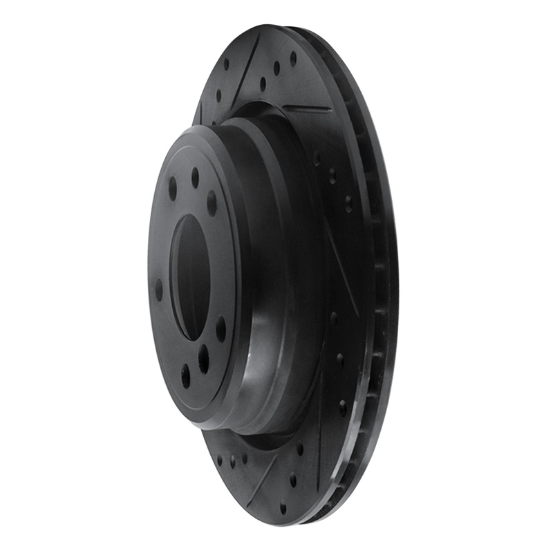 Picture of R1 91-95 BMW 540I Rear Left Drilled & Slotted Black Brake Rotor