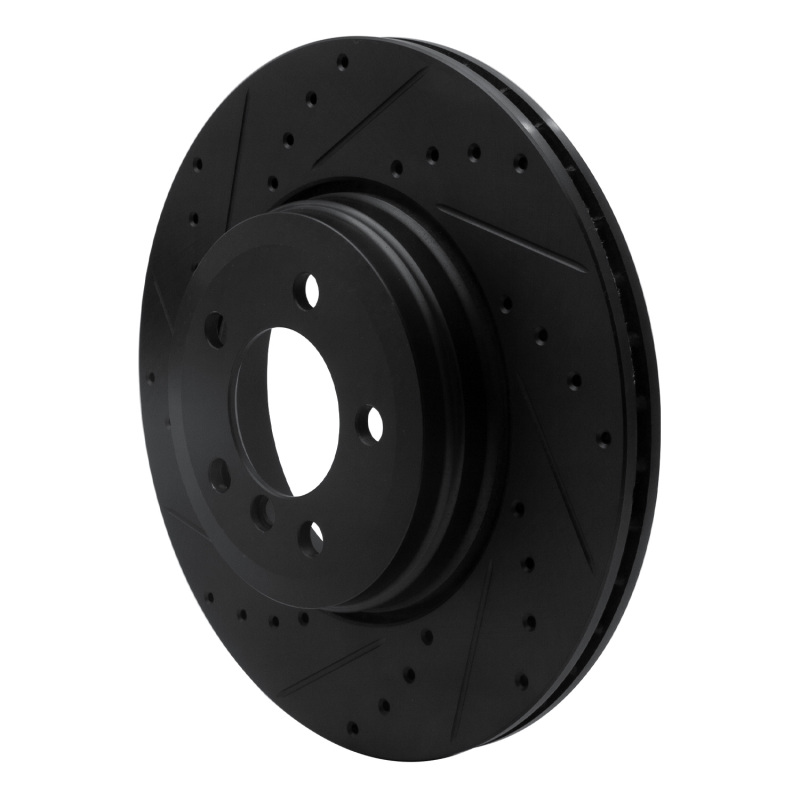 Picture of R1 02-05 BMW 760LI Rear Left Drilled & Slotted Black Brake Rotor