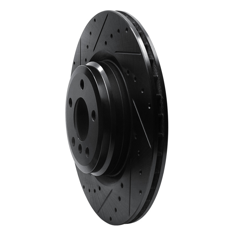 Picture of R1 09-19 BMW 750LI Rear Left Drilled & Slotted Black Brake Rotor