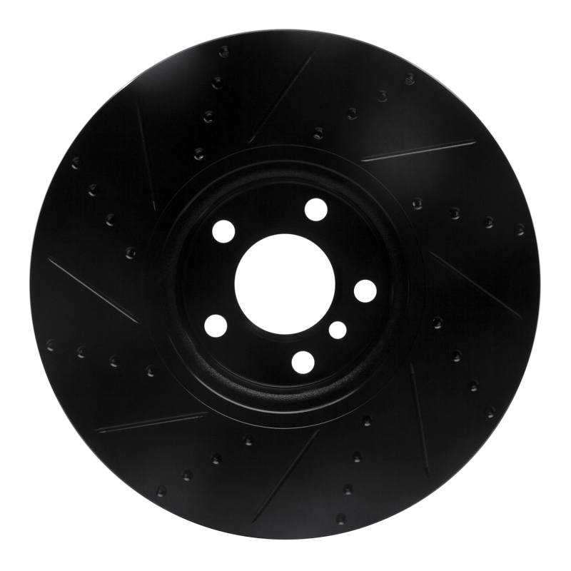 Picture of R1 10-18 BMW 550I Left Front Drilled & Slotted Black Brake Rotor