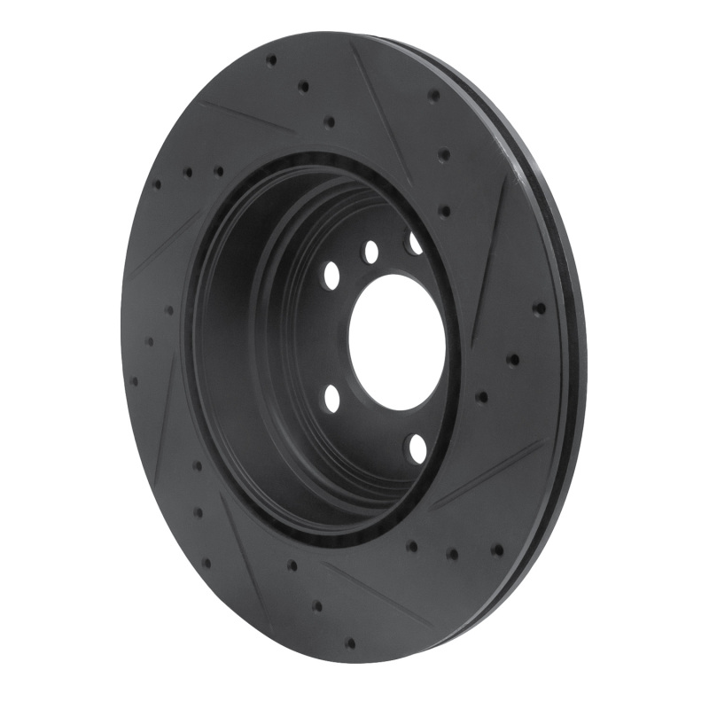 Picture of R1 12-20 BMW 330I Rear Left Drilled & Slotted Black Brake Rotor