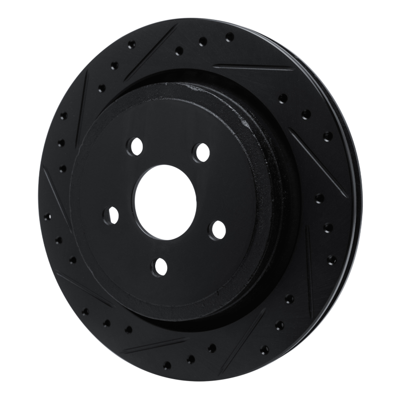 Picture of R1 89-95 Chrysler LeBaron Rear Left Drilled & Slotted Black Brake Rotor