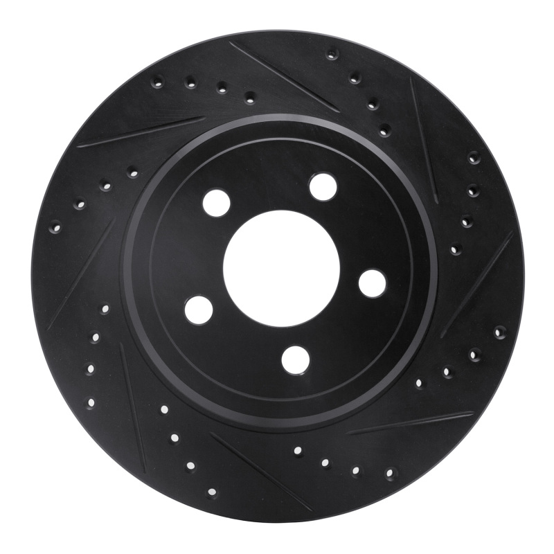 Picture of R1 05-23 Chrysler 300 Rear Right Drilled & Slotted Black Brake Rotor