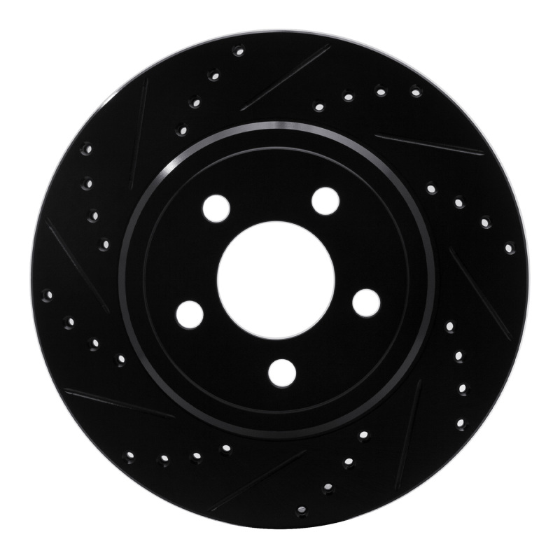 Picture of R1 05-23 Chrysler 300 Rear Left Drilled & Slotted Black Brake Rotor