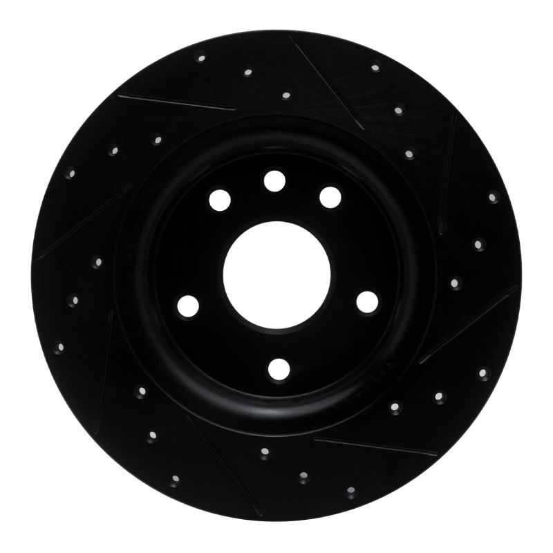 Picture of R1 17-25 Chrysler Grand Caravan Rear Left Drilled & Slotted Black Brake Rotor