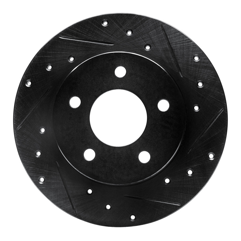 Picture of R1 88-92 Dodge Monaco Rear Right Drilled & Slotted Black Brake Rotor