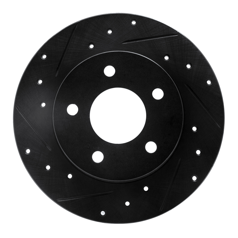 Picture of R1 88-92 Dodge Monaco Rear Left Drilled & Slotted Black Brake Rotor
