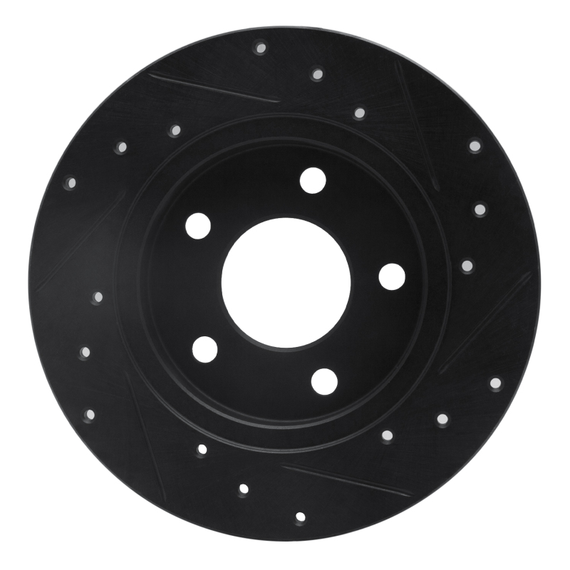 Picture of R1 88-92 Dodge Monaco Rear Left Drilled & Slotted Black Brake Rotor