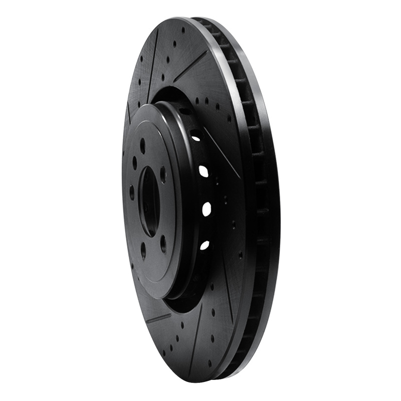 Picture of R1 14-23 Dodge Charger Front Left Drilled & Slotted Black Brake Rotor