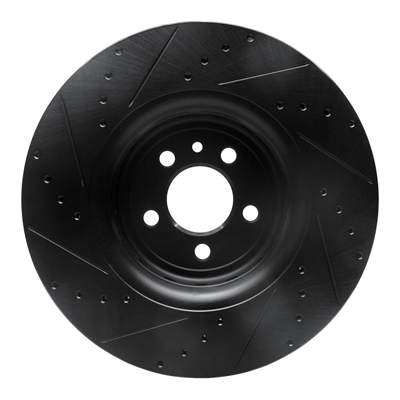 Picture of R1 14-23 Dodge Charger Front Right Drilled & Slotted Black Brake Rotor