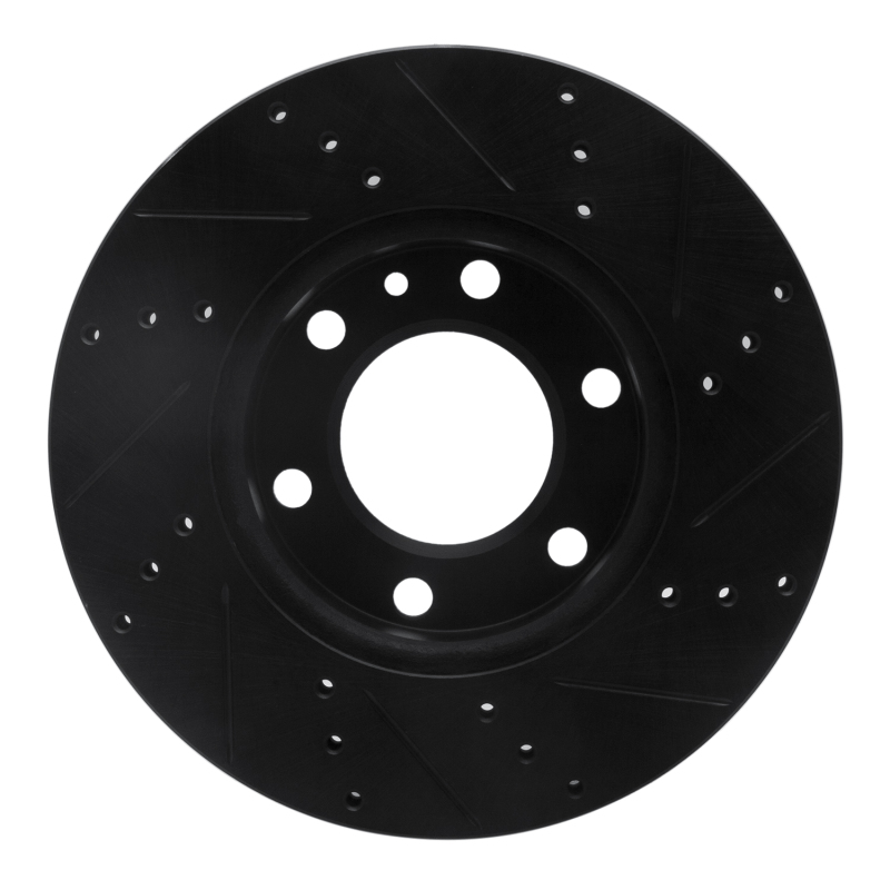 Picture of R1 06-25 American Coach Patriot Front Left Drilled & Slotted Black Brake Rotor