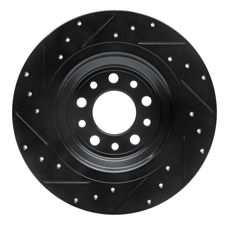 Picture of R1 14-23 Jeep Cherokee Rear Right Drilled & Slotted Black Brake Rotor