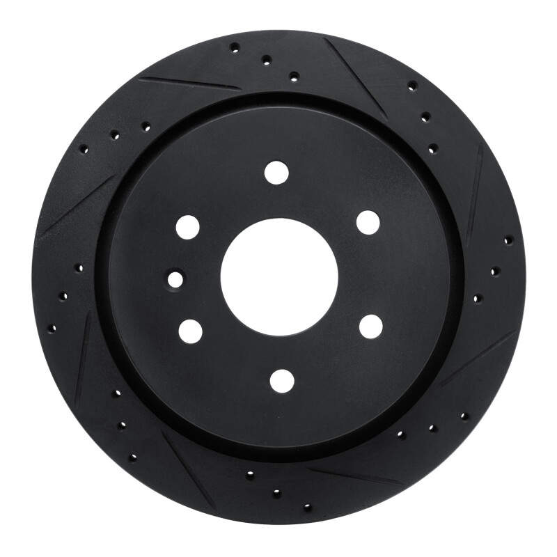 Picture of R1 13-19 Cadillac XTS Rear Right Drilled & Slotted Black Brake Rotor