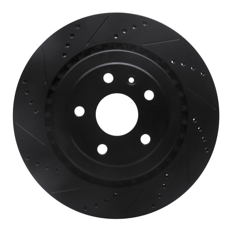 Picture of R1 16-24 Cadillac ATS Rear Left Drilled & Slotted Black Brake Rotor