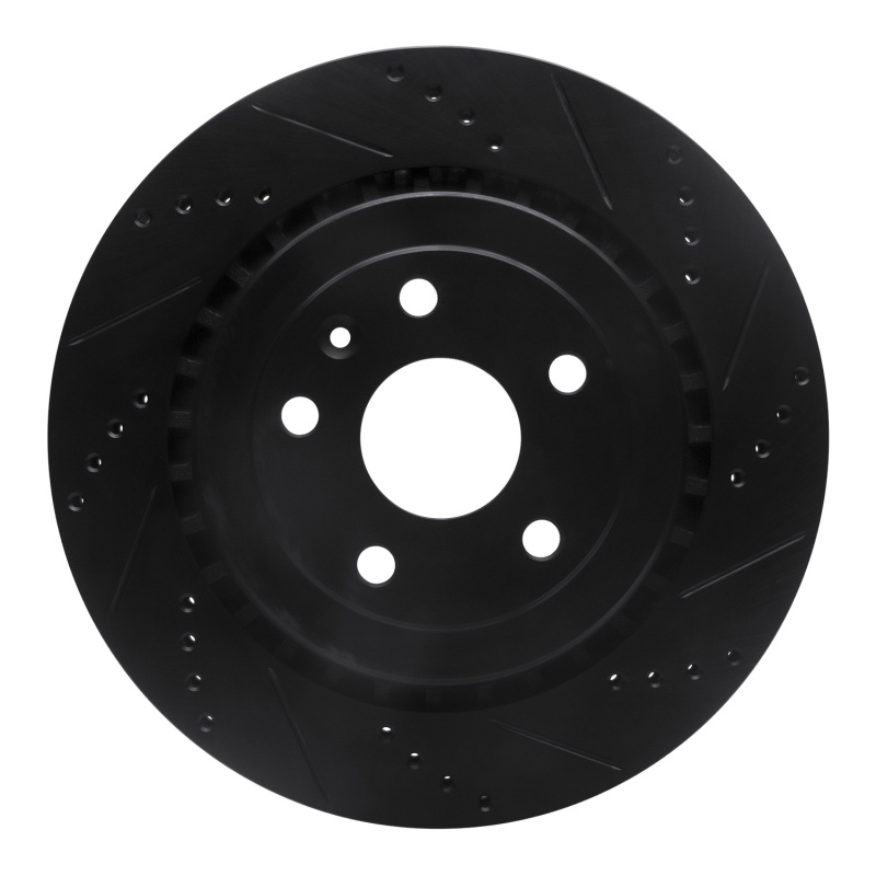 Picture of R1 16-24 Cadillac ATS Rear Right Drilled & Slotted Black Brake Rotor