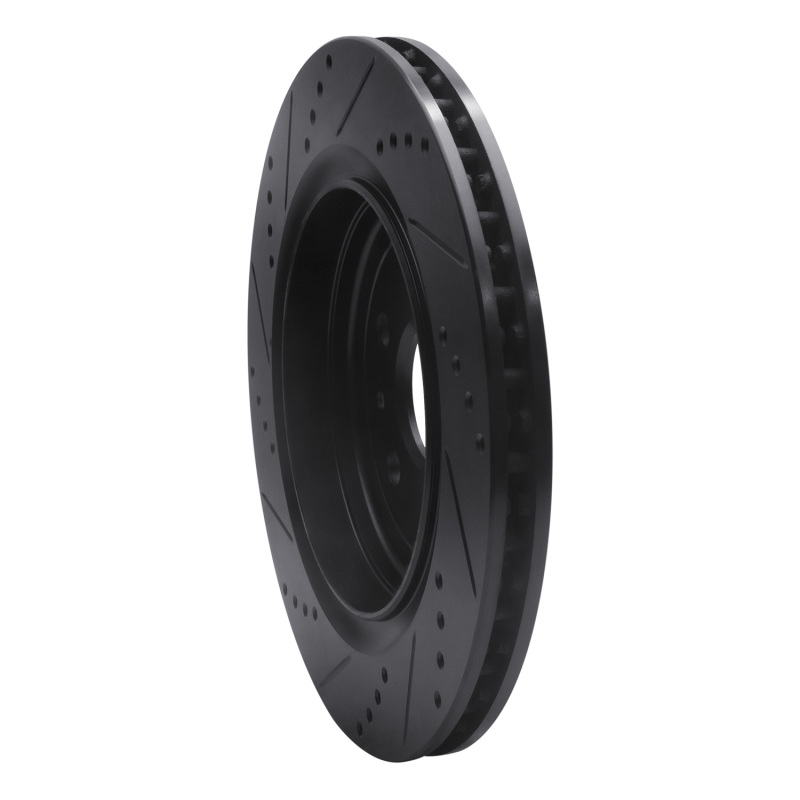 Picture of R1 16-24 Cadillac ATS Rear Right Drilled & Slotted Black Brake Rotor