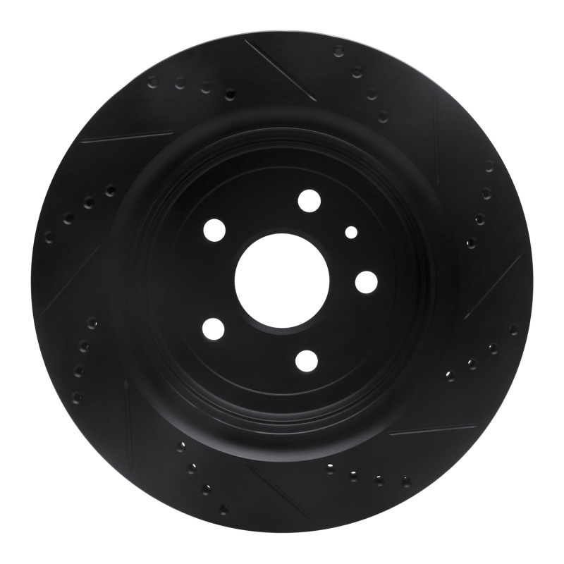 Picture of R1 16-24 Cadillac ATS Rear Left Drilled & Slotted Black Brake Rotor