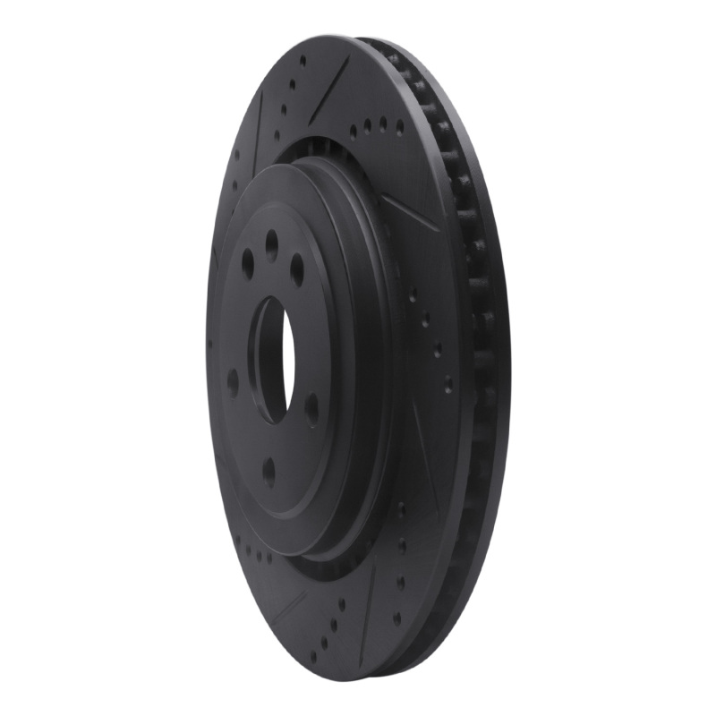 Picture of R1 16-24 Cadillac ATS Rear Left Drilled & Slotted Black Brake Rotor