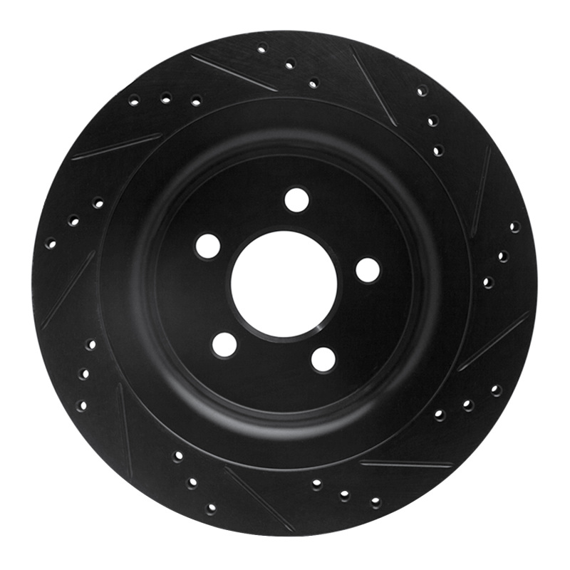 Picture of R1 15-23 Ford Mustang Rear Left Drilled & Slotted Black Brake Rotor