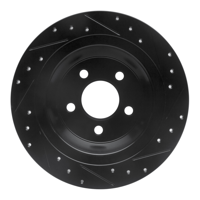 Picture of R1 15-23 Ford Mustang Rear Left Drilled & Slotted Black Brake Rotor