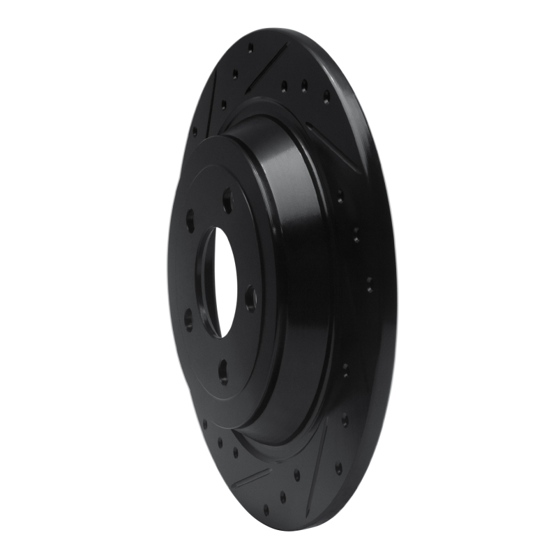 Picture of R1 15-23 Ford Mustang Rear Left Drilled & Slotted Black Brake Rotor