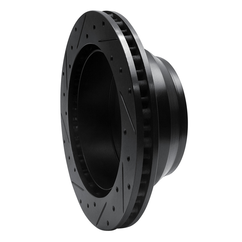 Picture of R1 99-04 Ford F-350 Super Duty 4WD Rear Right Drilled & Slotted Black Brake Rotor
