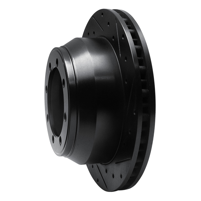 Picture of R1 99-04 Ford F-350 Super Duty 4WD Rear Right Drilled & Slotted Black Brake Rotor