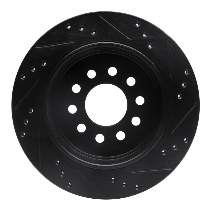 Picture of R1 03-11 Lincoln Town Car Rear Left Drilled & Slotted Black Brake Rotor