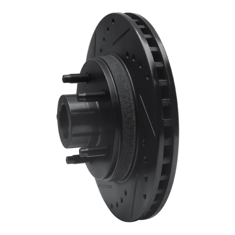 Picture of R1 87-92 Lincoln Mark VII Front Left Drilled & Slotted Black Brake Rotor