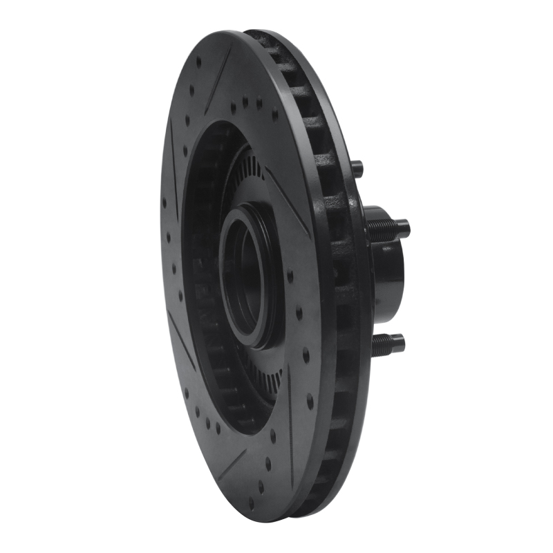 Picture of R1 87-92 Lincoln Continental Front Right Drilled & Slotted Black Brake Rotor