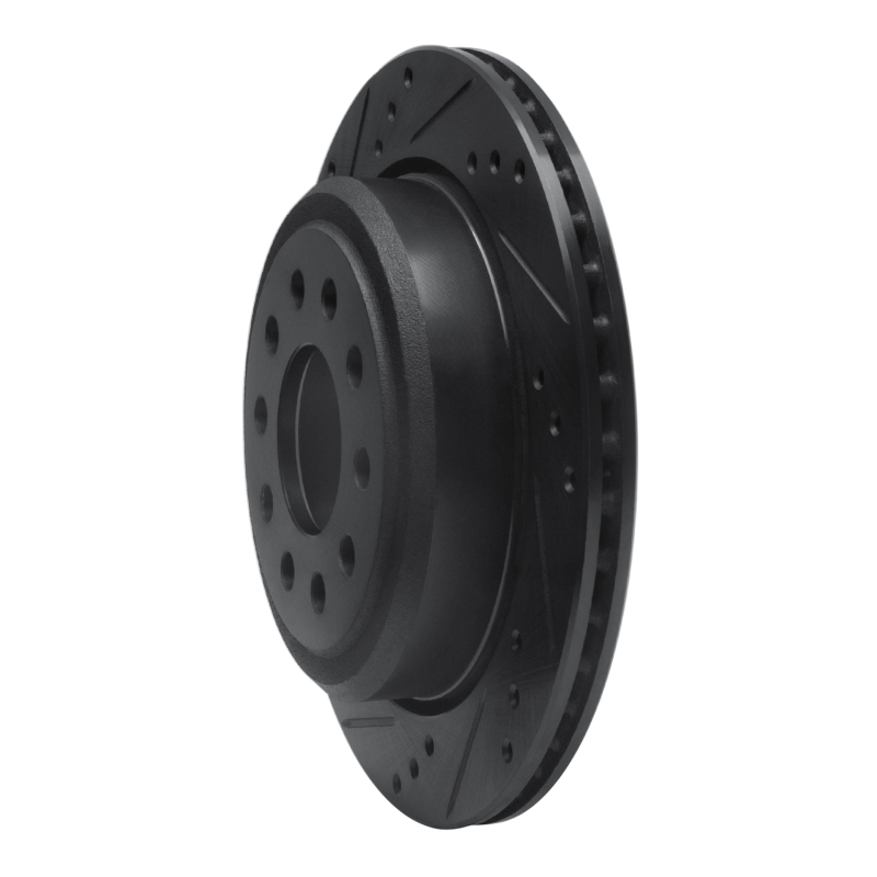 Picture of R1 03-11 Lincoln Town Car Rear Left Drilled & Slotted Black Brake Rotor