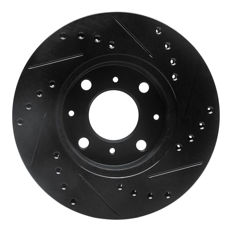 Picture of R1 86-91 Acura Integra Front Left Drilled & Slotted Black Brake Rotor