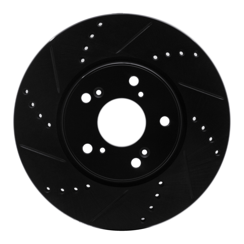 Picture of R1 13-25 Honda Civic Sedan Front Left Drilled & Slotted Black Brake Rotor